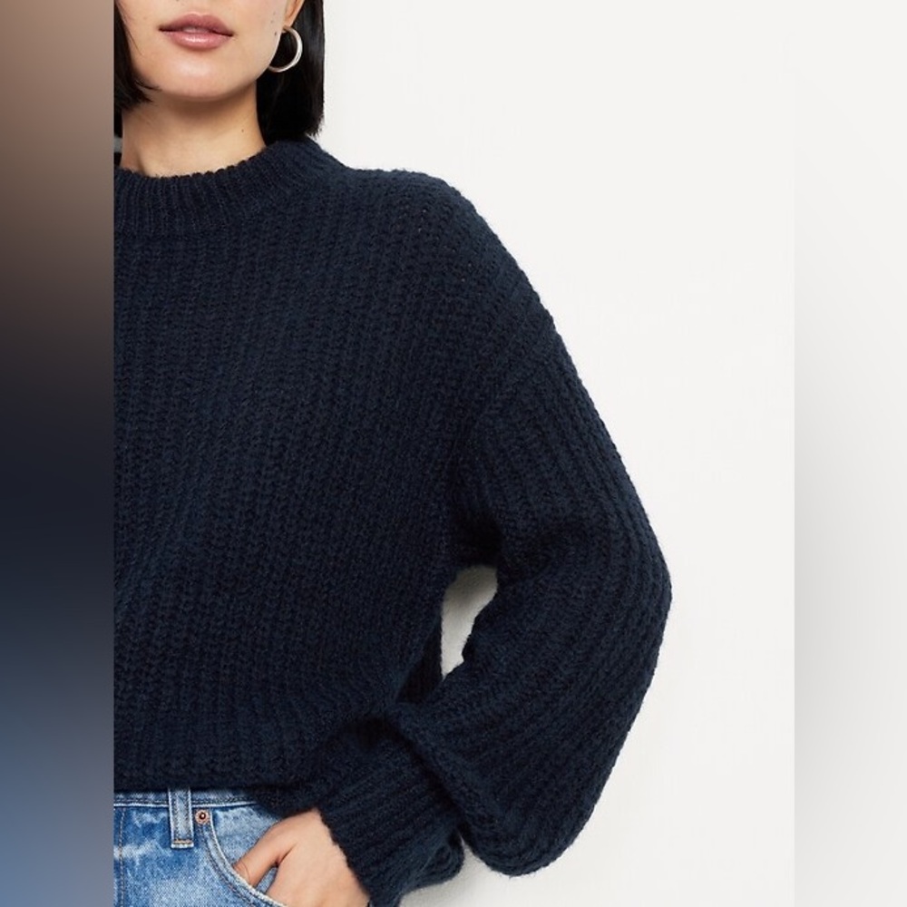 Old Navy Blue Speckled Drop Sleeve Crew Neck Sweater